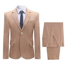 (Light Coffee, 5XL) Herens 2-delige strakke zakenpak, éénknops gestreepte kraag blazer en broek voor banket en zakenevenementen