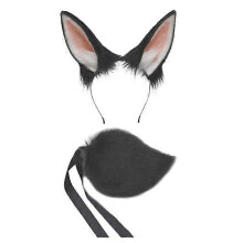 (black) Ensemble bandeau oreilles de lapin en peluche et queue, réglable, pour cosplay anime et Halloween