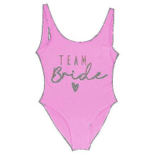 (rose pink, M) Damen-Badeanzug „Team Bride“ mit Goldprint, ideal für Junggesellinnenabschiede und Strandpartys, Größen S–3XL, ohne Polsterung