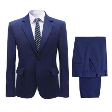 (Navy, 2XL) Herens 2-delige strakke zakenpak, éénknops gestreepte kraag blazer en broek voor banket en zakenevenementen