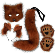 (Reddish brown) Kettuasu, naamio ja häntä, jouluaiheinen, kuitukangas, aikuisille tarkoitettu juhla-asuste