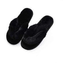 (Black, 36-37) Chanclas para mujer con plantillas de espuma viscoelástica, puntera abierta y suave pelo de felpa.