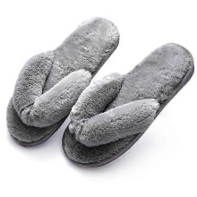(Grey, 38-39) Chanclas para mujer con plantillas de espuma viscoelástica, puntera abierta y suave pelo de felpa.