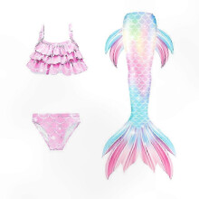 (Q8, 130) 3pcs Kids Girls Mermaid Tail Swimsuit Set with Matching Swimsuit and Monofin, Reusable Beach Pool Water Activity Swimwear