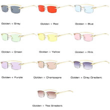 (Golden blue) Rimless Rectangle Sunglasses, Vintage Cheetah Pattern, Candy Colours Clear Lenses, SO&EI Eyewear for Women and Men