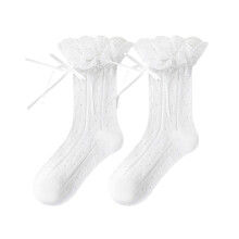 (White, XL) Children's Cotton Socks with Non Slip Grip for Active Kids - Lace Trim & Breathable Mesh