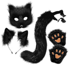 (black) Fox Cosplay -asusteet naamiolla ja hännällä, jouluaiheiset, kuitukangas, aikuisten koko