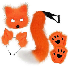 (orange color) Fox Cosplay -asusteet naamiolla ja hännällä, jouluaiheiset, kuitukangas, aikuisten koko