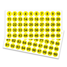 (Yellow) Runde Zahlenaufkleber 1-100, selbstklebend, 50 Blatt, farbenfrohe Etiketten für Büro, Schule, Spinde, Schränke