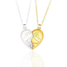 (heart gold and silver) Couple Matching Necklaces for Him and Her with Pinky Promise Heart Pendant