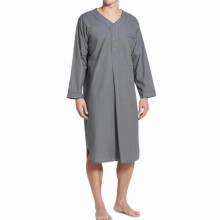 (Gray, M) Herren Pyjama Set, V-Ausschnitt Langarm Baumwolle, Knie lang Relaxed Fit, für alle Jahreszeiten, Blau und Grau verfügbar