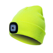 (Yellow) LED-valaistu unisex-pipo aikuisille, ladattava, valolla ja punaisella varoitusvalolla