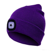 (Purple) Bonnet unisexe adulte lumineux à LED, rechargeable, avec lumière et voyant rouge d'avertissement