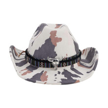 (3) Koevlek cowboyhoed, polyester, verstelbare omtrek 55-65cm, ademend, voor westernfeesten en festivals, voor volwassenen lente zomer