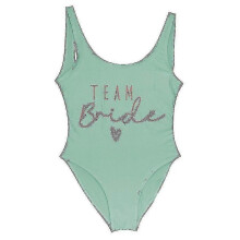 (rose green, L) Women's Gold Print Team Bride One-piece Swimsuit, Bachelorette Party Summer Beachwear Bathing Suit, S-3XL, No Pad