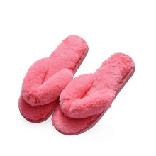 (Red, 36-37) Chanclas para mujer con plantillas de espuma viscoelástica, puntera abierta y suave pelo de felpa.