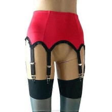 (Red, 2XL) Women's Waist Garter Belt with Metal Straps in Black, White, Red, Nylon, S-XXL