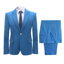 (Blue, L) Herens 2-delige strakke zakenpak, éénknops gestreepte kraag blazer en broek voor banket en zakenevenementen