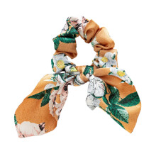 (Orange) Hasenohren-Haarreif mit Blumenmuster – Satin-Stoff für Mädchen und Partys