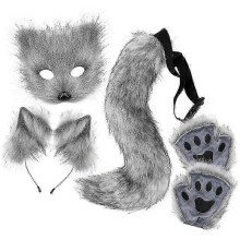 (Dark Gray) Fox Cosplay -asusteet naamiolla ja hännällä, jouluaiheiset, kuitukangas, aikuisten koko
