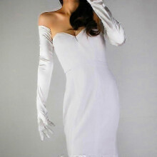 (White, 70CM) Satijnen handschoenen voor dames, 70 cm extra lang, elastisch, parelmoerglans, zwart, wit, rood, modieus