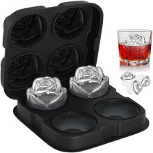 Stampo in silicone a forma di rosa per cubetti di ghiaccio, 4 cavità, facile da sformare, ideale per cocktail a base di whisky.