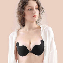 (Black classic, D) Onzichtbare siliconen zelfklevende bh, strapless push-up bh zonder rugpand voor jurken met een open rug, huidskleur, D-cup