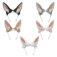 (white) Ensemble bandeau oreilles de lapin en peluche et queue, réglable, pour cosplay anime et Halloween