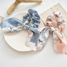 (Light Blue) Hasenohren-Haarreif mit Blumenmuster – Satin-Stoff für Mädchen und Partys