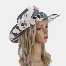 (8) Koevlek cowboyhoed, polyester, verstelbare omtrek 55-65cm, ademend, voor westernfeesten en festivals, voor volwassenen lente zomer