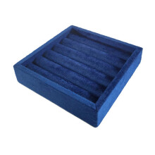 (Dark blue style) Vassoio portatile in velluto per esporre anelli, organizer per gioielli a cassetto, 11 x 11 x 2,5 cm, beige, per orecchini e anelli.