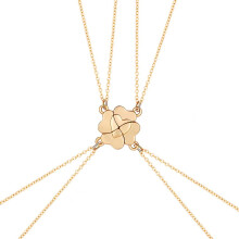 (Gold-color) Collana a ciondolo quadrifoglio a cuore, set di 4 pezzi, lega placcata oro/argento, design a puzzle per coppie amici familiari
