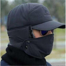 (Dark grey) Windbestendige warme uniseks trapperhoed, verstelbaar, voor buiten skiën en wandelen in de winter, zwart blauw grijs