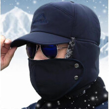 (Dark blue) Winddichte Unisex Winter-Trapper Mütze, verstellbar, mit Ohrenklappen, für Outdoor Skifahren Wandern Camping