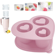 Stampo per cubetti di ghiaccio in silicone a forma di cuore con coperchio, 3 scomparti, grande, per bicchieri da 20-40 oz (rosa)