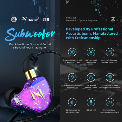 Συμβατά ακουστικά QKZ ZEN In-Ear με βαθιά μπάσα, ενσωματωμένα χειριστήρια, λειτουργίε 2