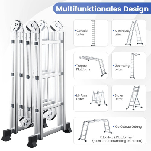 Escalera multiusos de aluminio 7 en 1, capacidad de 150 kg 2