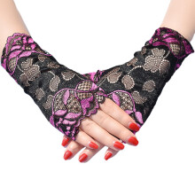(Rose Red) Guantes sin dedos de encaje, bordado floral calado, protección UV contra el sol, para boda fiesta conducción, varios colores