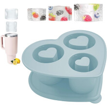 Stampo per cubetti di ghiaccio in silicone a forma di cuore con coperchio, 3 scomparti, grande, per bicchieri da 20-40 oz per whisky e caffè