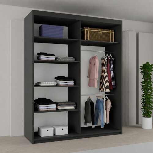 MN Furniture Stylish Sliding Doors Mirrored Wardrobes Black 180cm 1