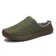 (Khaki, 44) Pantuflas cerradas de algodón para hombre y mujer, suela de goma antideslizante, invierno para interior y exterior