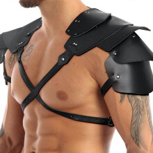 (Black, C) Imbracatura Spallacci Steampunk in Pelle PU Regolabile, per Cosplay Cavaliere Halloween e Feste in Maschera