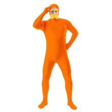 (180cm) 3-delig oranje open bodysuitkostuum met nep-snor en gele wenkbrauwen voor Wereldboekendag, carnaval en Halloween-cosplayfeesten