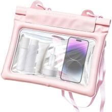 Custodia impermeabile IPX8 per telefono, galleggiante, con schermo touch screen, colore rosa.