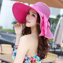 (Rose Red) Chapeau de paille pliable pour femme, protection UV UPF 50+, large bord, pour plage et activités extérieures