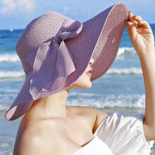 (Purple) Sombrero de paja plegable para mujer, protección UV UPF 50+, ala ancha para playa y viajes al aire libre, circunferencia 56-58 cm