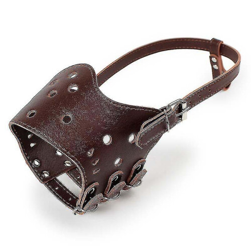 (Brown, XL) Dog Muzzle Leather, Padded, All Seasons, Breathable Design, Solid Colour 1