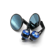 (Blue) Rétroviseur rond rétro pour guidon Vespa, en alliage d'aluminium CNC pour guidons de 22 mm