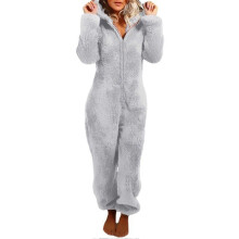 (Gray, M) Conjunto de pijama de invierno de manga larga con capucha y cremallera, tejido de franela, tallas S-3XL, ideal para estar en casa y dormir.
