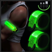 (green) Pulseira LED Recarregável para Corrida Noturna e Ciclismo, 3 Modos de Luz, Alta Visibilidade